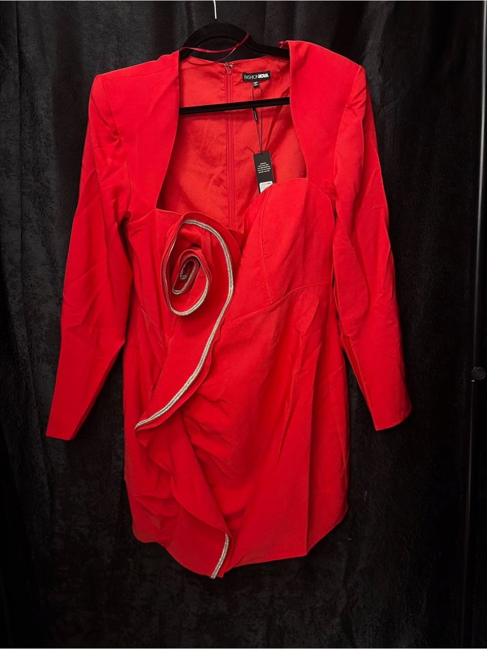 Fashion Nova Red Ruffle-Trim Long Sleeve Mini Dress